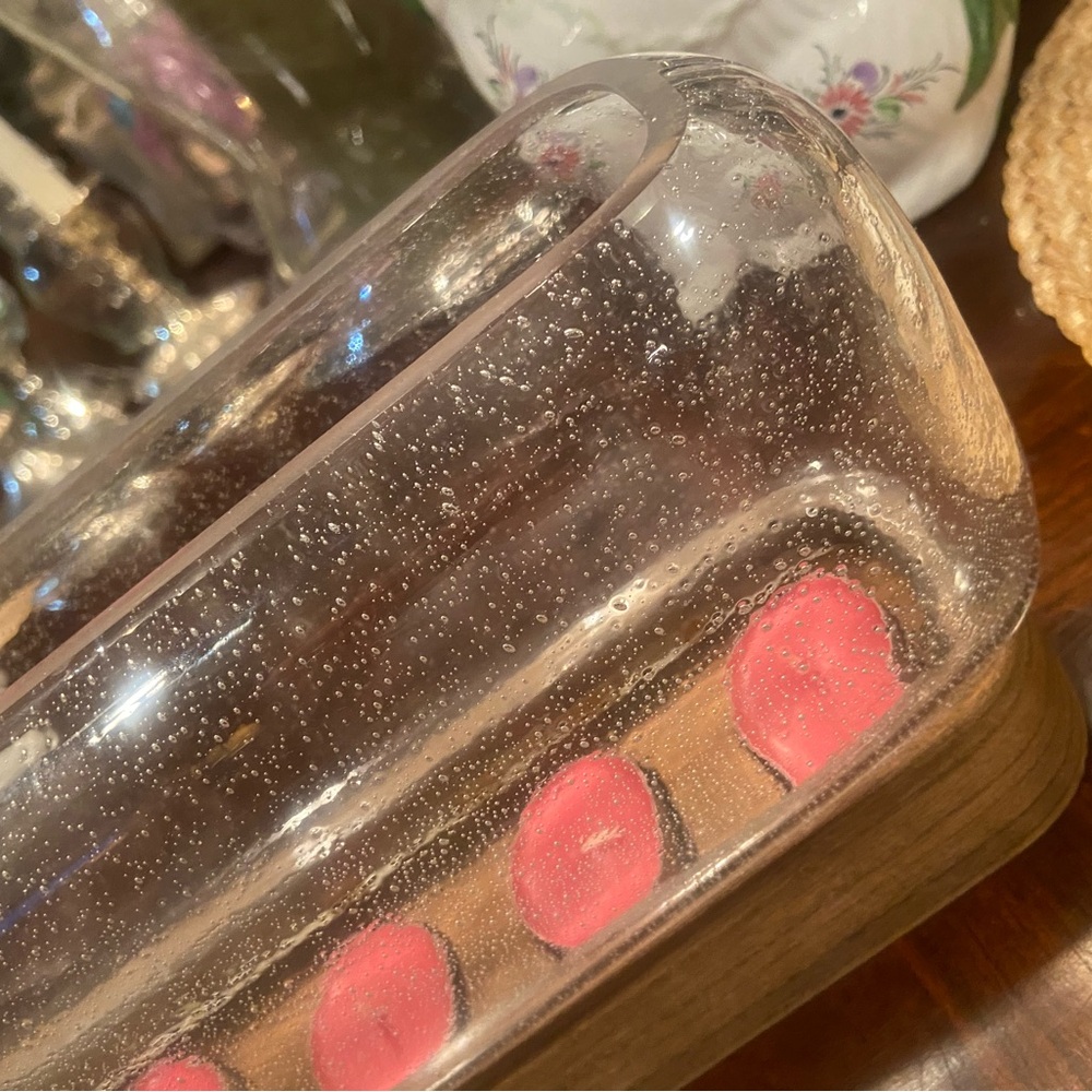 Bubbled Glass Hurricane with Wood Base. Holds five tea candles (included)